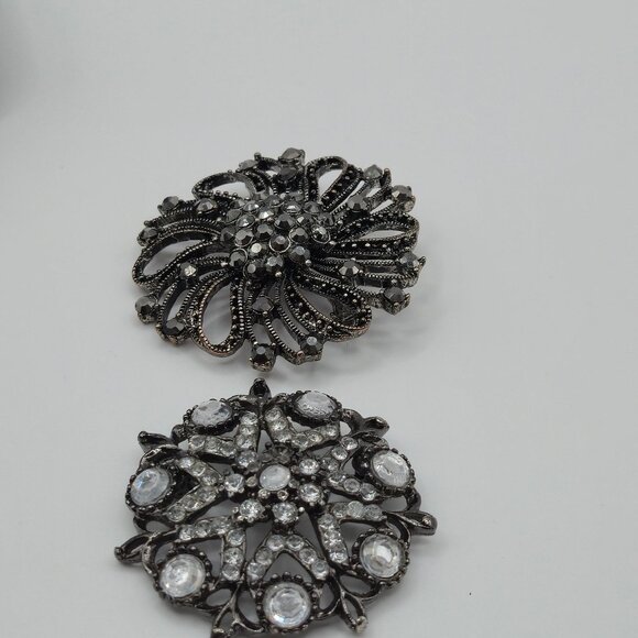 VTG Brooch 2PC Dark Academia Whimsigoth Grunge Spiral Rhinestone Marcasite Pins - Picture 8 of 12